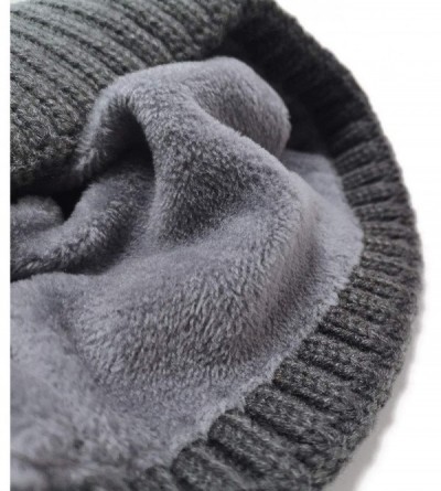 Skullies & Beanies Pompom Beanie for Women Thick Fleece Lined Skull Cap Slouchy Cotton Winter hat Ski Cable Cap - Dark Blue -...