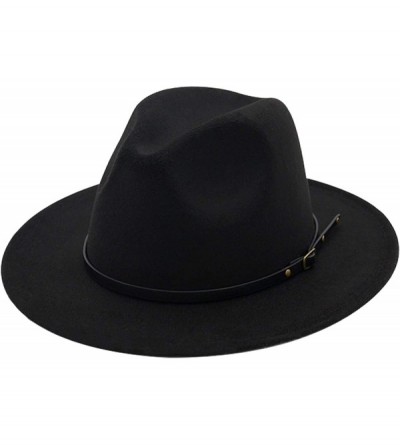Sun Hats Women Straw Felt Panama Hat Fedora Beach Sun Hat Wide Brim Straw Roll up Hat UPF 30+ - Felt Fedora Black a - C218UIX...