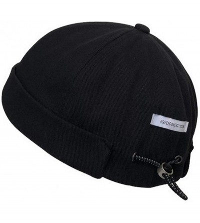 Skullies & Beanies Unisex Beanie Cotton Docker Brimless Hat Rolled Cuff Harbour Hat with Drawstring - Black - CR193W2T6O8 $16.61
