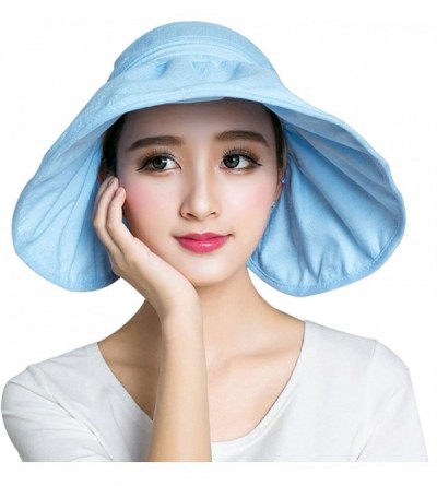 Sun Hats Womens Pure Color Top Open Wide Brim Anti UV Sun Hat Foldable Summer Travel Beach Visor Cap - Lightblue - CH18E0HCOS...