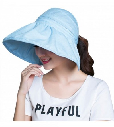 Sun Hats Womens Pure Color Top Open Wide Brim Anti UV Sun Hat Foldable Summer Travel Beach Visor Cap - Lightblue - CH18E0HCOS...