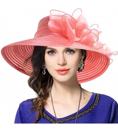 Bucket Hats Lady Derby Dress Church Cloche Hat Bow Bucket Wedding Bowler Hats - Wide Brim-watermelon - C017YTLZDL4 $23.44