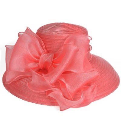 Bucket Hats Lady Derby Dress Church Cloche Hat Bow Bucket Wedding Bowler Hats - Wide Brim-watermelon - C017YTLZDL4 $23.44