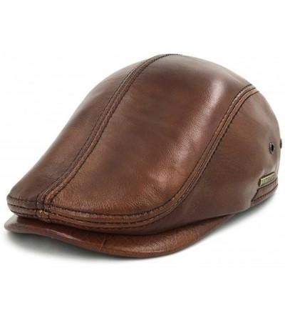 Newsboy Caps Flat Cap Cabby Hat Genuine Leather Vintage Newsboy Cap Ivy Driving Cap - Spring/Summer Version Brown - CI12DWN5D...