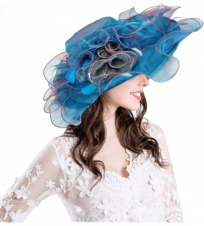 Sun Hats Kentucky Derby Hats for Womens Organza Fascinator British Tea Party Wedding Dress Cap Mysterious UPF 50+ - Blue - C2...