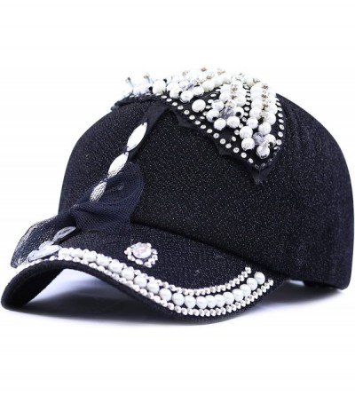 Baseball Caps Beaded Crystal Rhinestone Umbrella Design Glitter Cap - Black - CB1254BEA65 $11.99