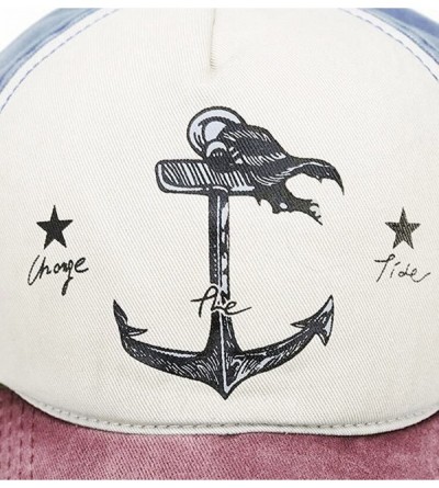 Baseball Caps Pirate Ship Anchor Baseball Hat Multicolor Printing Adjustable Hip-Hop Cap - Burgundy Navy - CR183K5H9YO $10.37