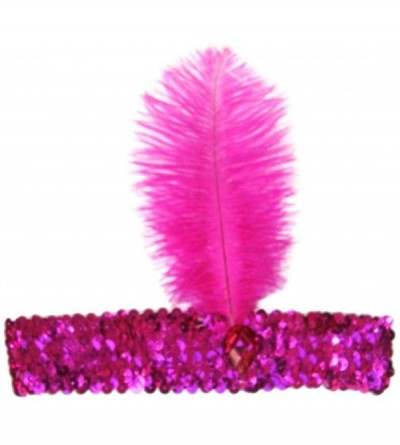 Headbands 20's Sequined Showgirl Flapper Headband with Feather Plume - Rose - CZ12MASV7TT $8.11
