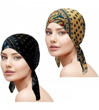 Skullies & Beanies 2 Pieces Chemo Hat Turban Beanie- Pre-Tied Headwraps Headwear for Women - Set 11 - CI18U8KI36Q $10.75
