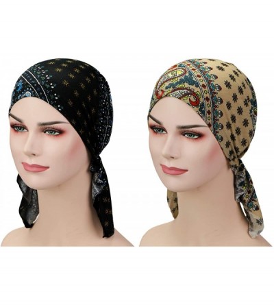 Skullies & Beanies 2 Pieces Chemo Hat Turban Beanie- Pre-Tied Headwraps Headwear for Women - Set 11 - CI18U8KI36Q $10.75