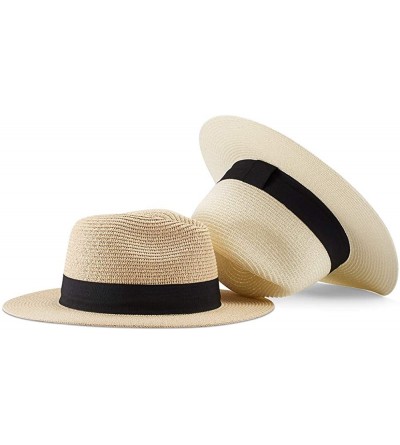 Sun Hats Womens Straw Panama Hat Wide Brim Sun Beach Hats with UV UPF 50+ Protection for Both Women Men - Beige-a - CI18U8OU6...