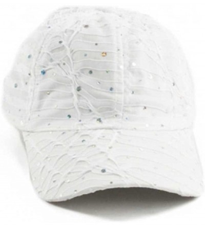 Baseball Caps Rhinestone Glitter Sequin Baseball Cap Hat Adjustable - White - CN11WG9RIJV $38.31