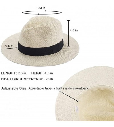 Sun Hats Womens Straw Panama Hat Wide Brim Sun Beach Hats with UV UPF 50+ Protection for Both Women Men - Beige-a - CI18U8OU6...
