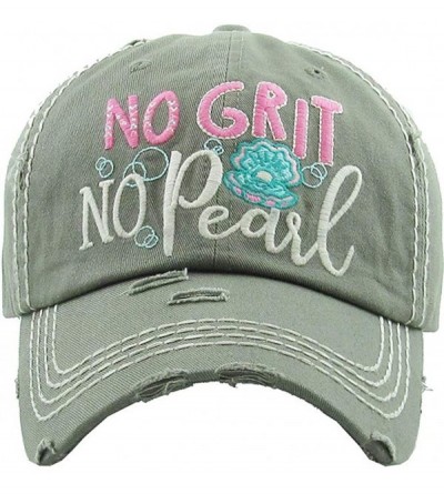 Baseball Caps KBETHOS No Grit Not Pearl Ladies Vintage Distressed Stitch Baseball Cap Hat - Moss - CX18ZUOIKTR $12.71