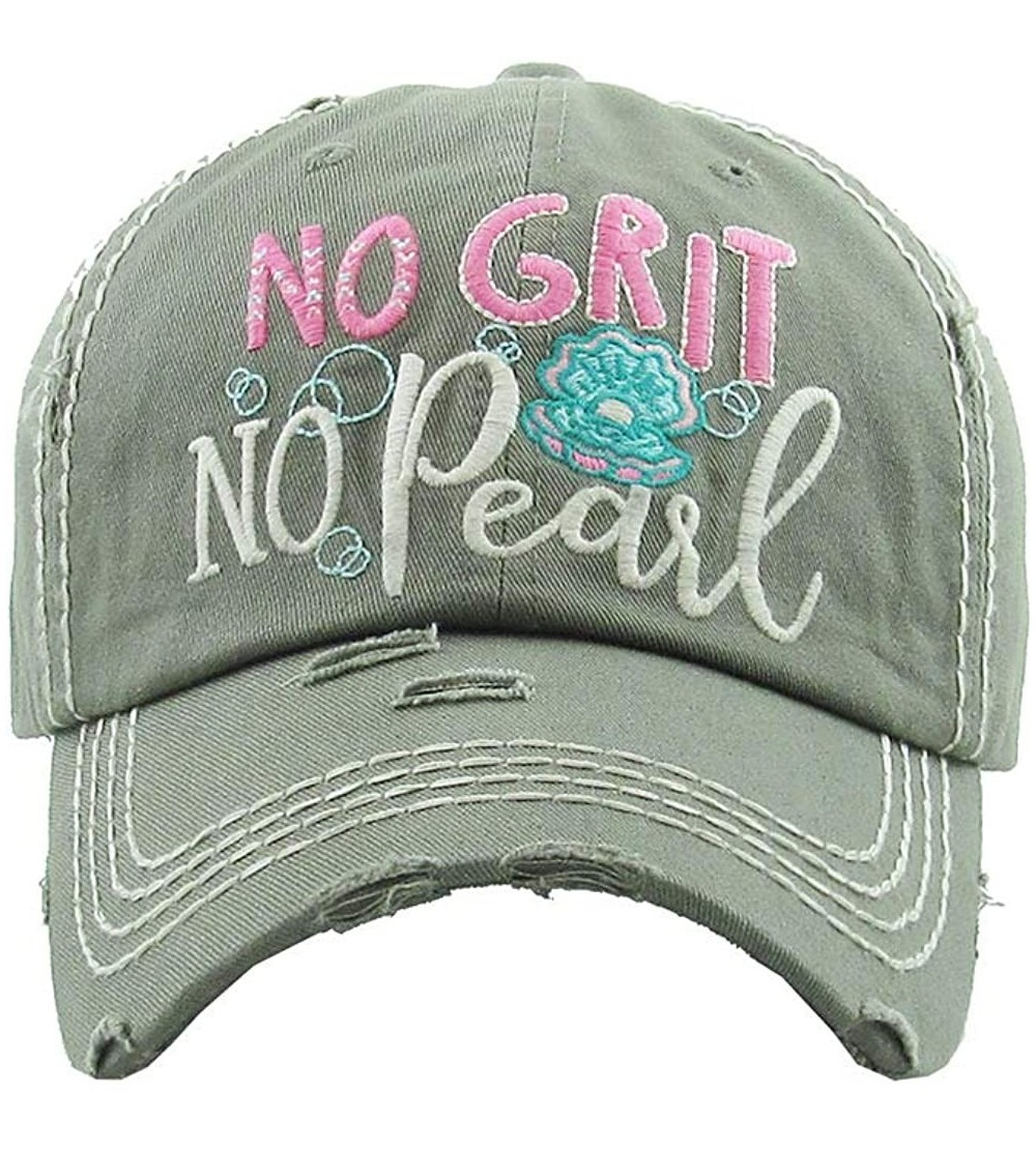 Baseball Caps KBETHOS No Grit Not Pearl Ladies Vintage Distressed Stitch Baseball Cap Hat - Moss - CX18ZUOIKTR $12.71