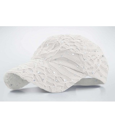 Baseball Caps Rhinestone Glitter Sequin Baseball Cap Hat Adjustable - White - CN11WG9RIJV $19.59