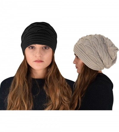 Skullies & Beanies Winter Warm Soft Knitted Baggy Beanie Slouchy Hat Skull Cap - Taupe Black - CU12NH99LSZ $16.18