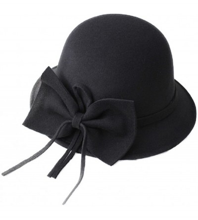 Bucket Hats Women's Bowknot Felt Cloche Bucket Hat Dress Winter Cap Fashion - Black - CY1880RCES0 $16.41