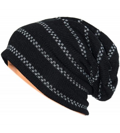 Skullies & Beanies Unisex Beanie Hat Slouchy Knit Cap Skullcap Stripe Baggy Style 1012 - Blackgrey - CN128MZ21AR $8.54