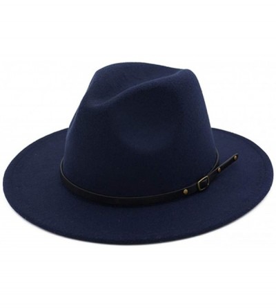 Fedoras Vintage Women's Wide Brim Floppy Panama Hat with Belt Buckle Fedora Hat - Navy - CS18H60KC59 $10.76