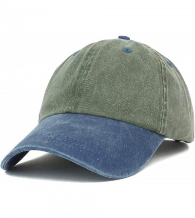 Baseball Caps Low Profile Unstructured Pigment Dyed Two Tone Baseball Cap - Olive Navy - C318KQYLM3I $11.14