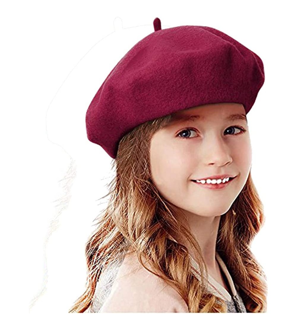 Berets French Wool Berets Hat Classic Fashion Warm Beanie Cap for Girls - Wine Red - CB18N6NS9YZ $7.48