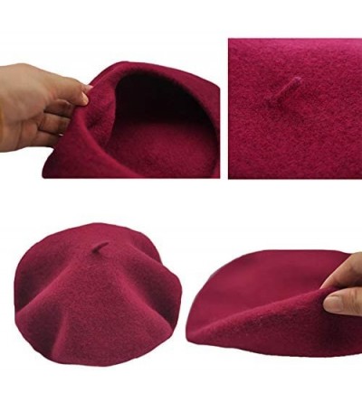 Berets French Wool Berets Hat Classic Fashion Warm Beanie Cap for Girls - Wine Red - CB18N6NS9YZ $7.48