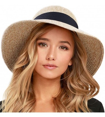 Sun Hats Womens Beach Sun Straw Hat UV UPF50 Travel Foldable Brim Summer UV Hat - Aa-mixed Beige - CW180OD4ZL5 $19.16