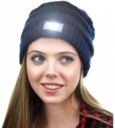 Skullies & Beanies LED Hands Free Light Winter Cable Knit Cuff Beanie Hat - Navy - C312J585IG5 $13.42