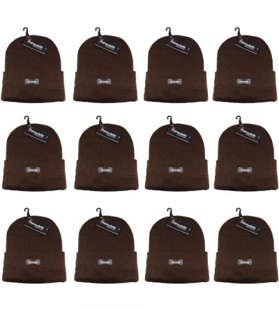 Skullies & Beanies 3M Thinsulate Women Men Knitted Thermal Winter Cap Casual Beanies-Wholesale Lot 12 Packs - Brown - CL187C3...