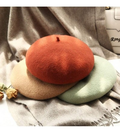 Berets Classic French Artist Beret for Women Wool Beret Hat Solid Color - Apricot - CT18KNSR663 $11.78