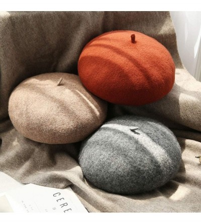 Berets Classic French Artist Beret for Women Wool Beret Hat Solid Color - Apricot - CT18KNSR663 $11.78