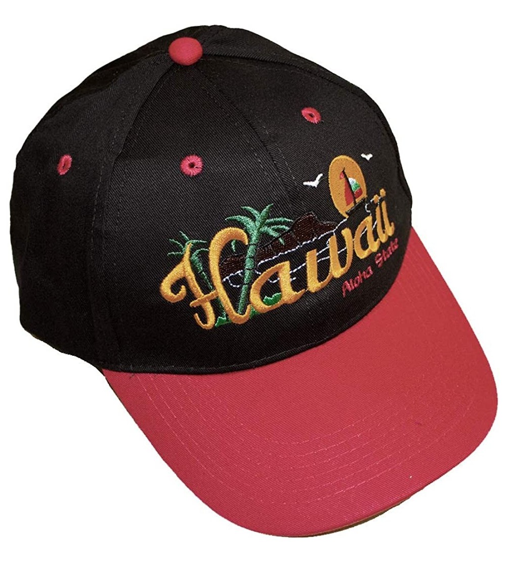 Baseball Caps Embroidered Hawaii Aloha State Diamond Head Cap Hats - Black / Red - CK116MM6X1R $13.33