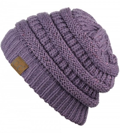 Skullies & Beanies Women's Sparkly Sequins Warm Soft Stretch Cable Knit Beanie Hat - Violet - CC18IQHSAXR $15.99