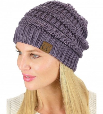 Skullies & Beanies Women's Sparkly Sequins Warm Soft Stretch Cable Knit Beanie Hat - Violet - CC18IQHSAXR $15.99