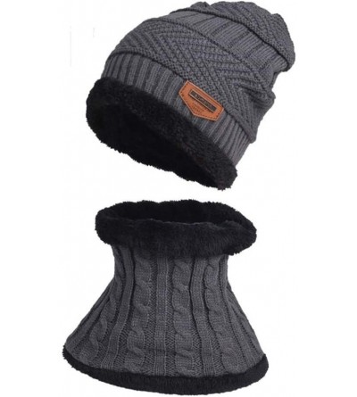 Skullies & Beanies Winter Outdoor Beanie Hat Scarf Set with Soft Fur Fuax Lining Warm Knit Hat Slouchy Thick Skull Cap for Wo...