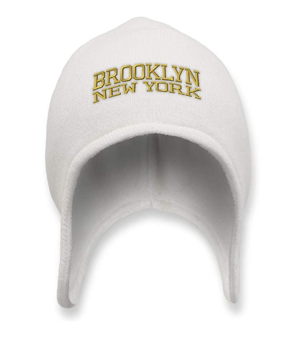 Skullies & Beanies Custom Ear Flap Beanie for Men & Women New York Brooklyn Uniteds C Embroidery - White - C8192ML0NI8 $17.76