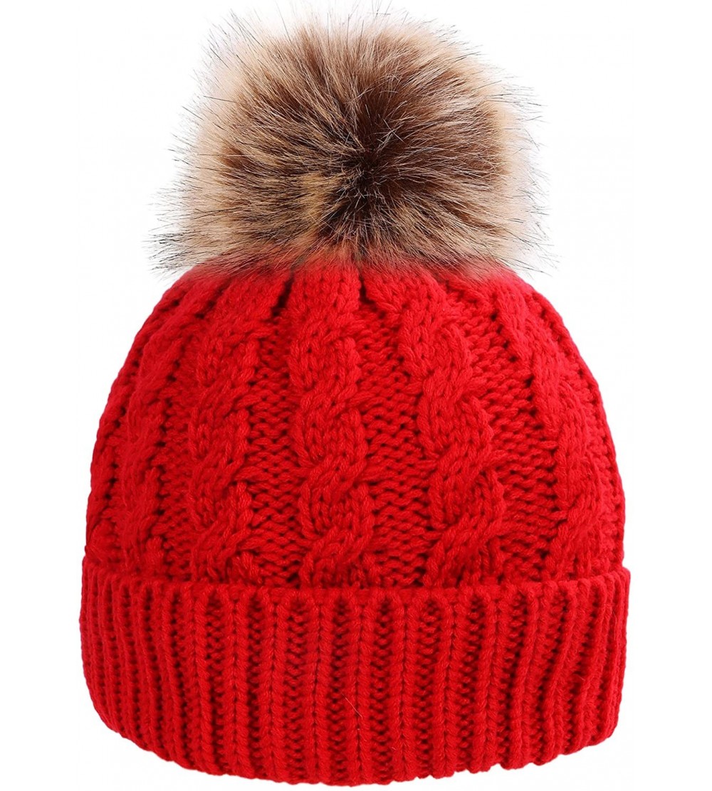Skullies & Beanies Winter Wonderland Splash Patterned Thick Knit Fleece Lined Snow Beanie Hats - Red - CH18KL88U2Q $16.19