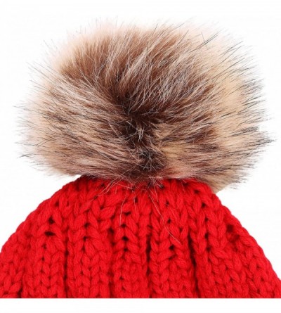 Skullies & Beanies Winter Wonderland Splash Patterned Thick Knit Fleece Lined Snow Beanie Hats - Red - CH18KL88U2Q $16.19