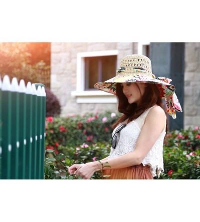 Sun Hats Sun Hat for Women Girls Large Wide Brim Straw Hats UV Protection Beach Packable Straw Caps - Flower B-beige - CK18RE...
