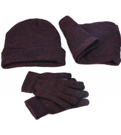 Skullies & Beanies Men Women Winter Warm Beanie Scarf Touch Screen Gloves Fleece Knitted Set - Wine Red - CL18K7UTQOY $10.33