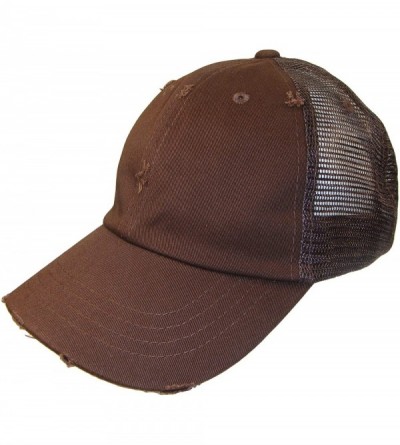 Baseball Caps Distressed Weathered Vintage Mesh Trucker Cap (One Size- Brown) - C7128TINIP5 $13.45