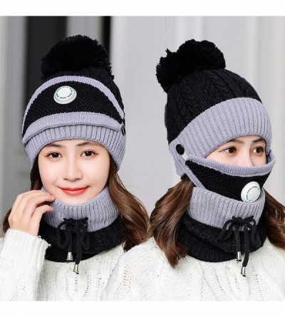 Skullies & Beanies Fleece Lined Knit Beanie Scarf Mouth Mask Set for Girl and Women Winter Ski Hat with Pompom - CR18ZE59TSO ...