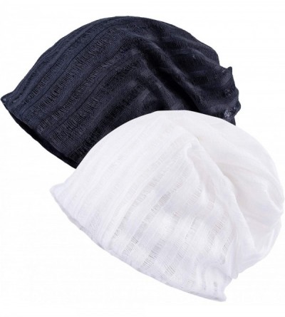 Skullies & Beanies Women's Chemo Hat Beanie Scarf Liner for Turban Hat Headwear for Cancer - 2 Pack White & Black - CE18WEZ02...