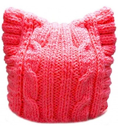 Skullies & Beanies Handmade Knit Pussycat Hat Women's March Parade Cap Cat Ears Beanie - Adult-watermelon Re - C7189KK2ISD $2...