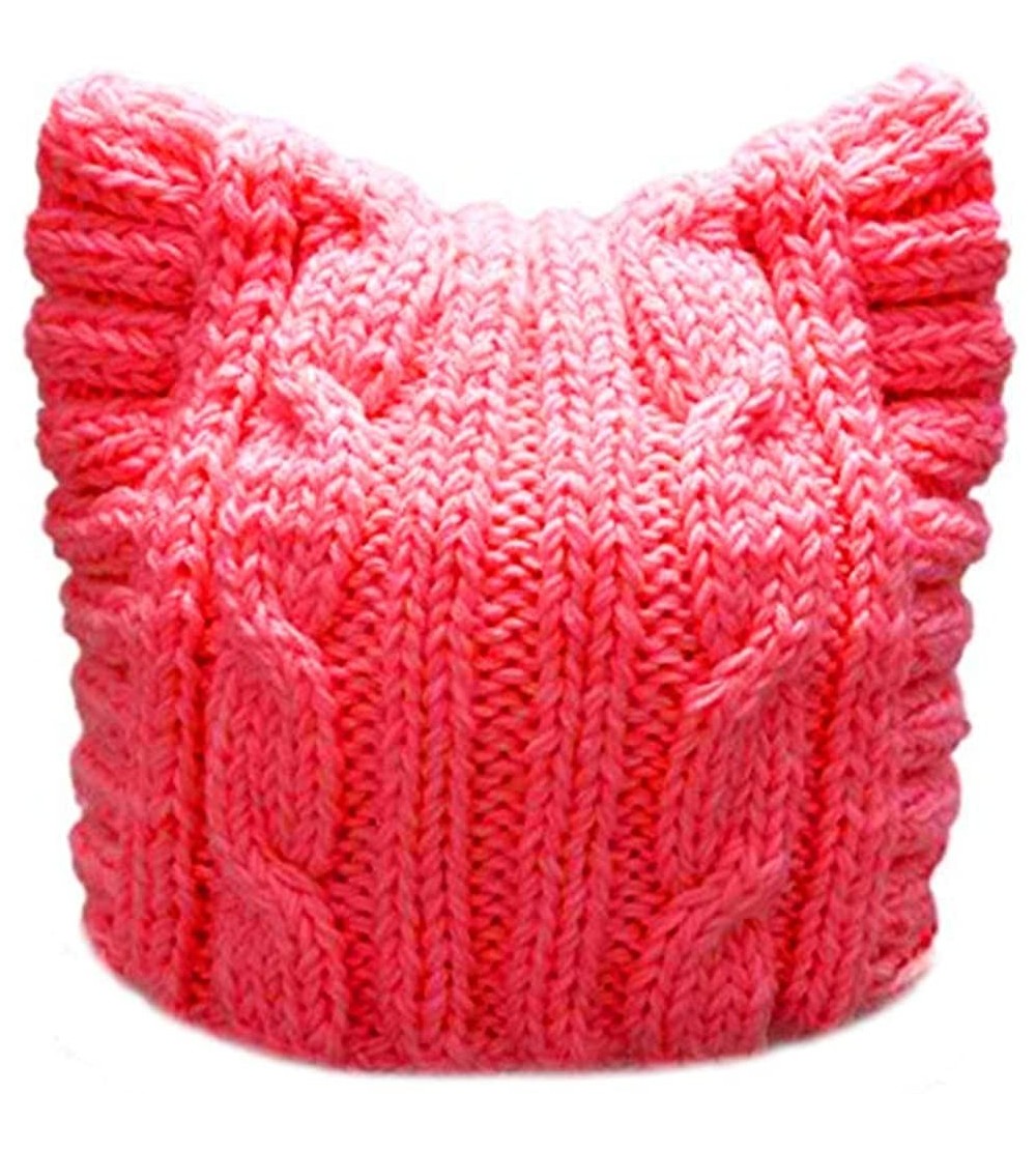 Skullies & Beanies Handmade Knit Pussycat Hat Women's March Parade Cap Cat Ears Beanie - Adult-watermelon Re - C7189KK2ISD $8.83