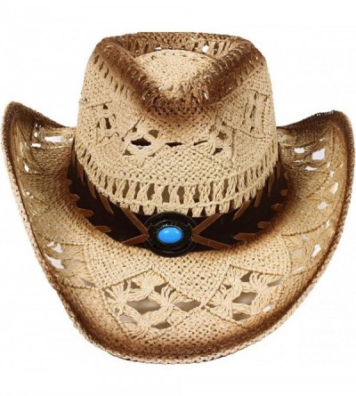 Cowboy Hats Unisex Cowboy Hat Western Structured Curved Brim Cowboy Hat - Beige 1 - CJ18D4KX4ST $21.28