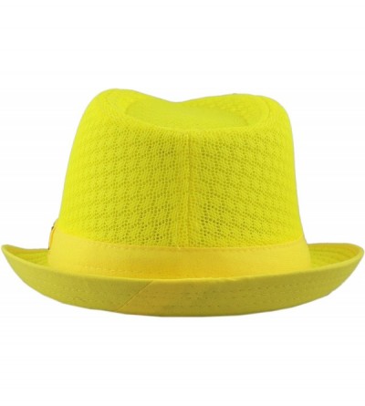 Fedoras Black Horn Light Weight Classic Soft Cool Mesh Fedora hat - Neon Yellow - CM18S8XY98X $15.00