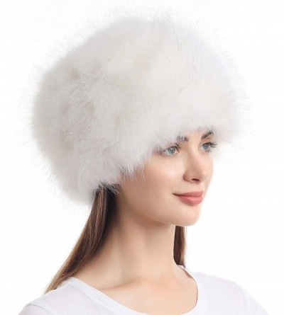 Skullies & Beanies Women's Faux Fur Hat for Winter with Stretch Cossack Russion Style White Warm Cap - White - CB18HG5809Y $1...