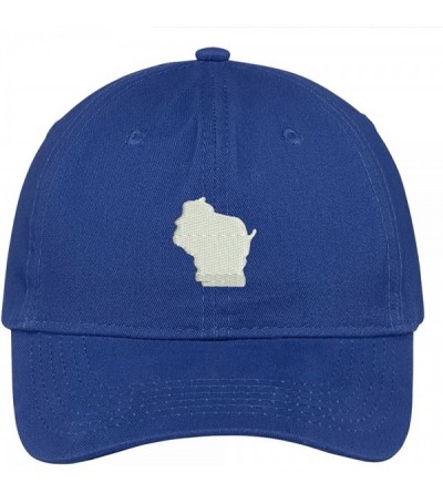 Baseball Caps Wisconsin State Map Embroidered Low Profile Soft Cotton Brushed Baseball Cap - Royal - C817WY6DMYR $15.72